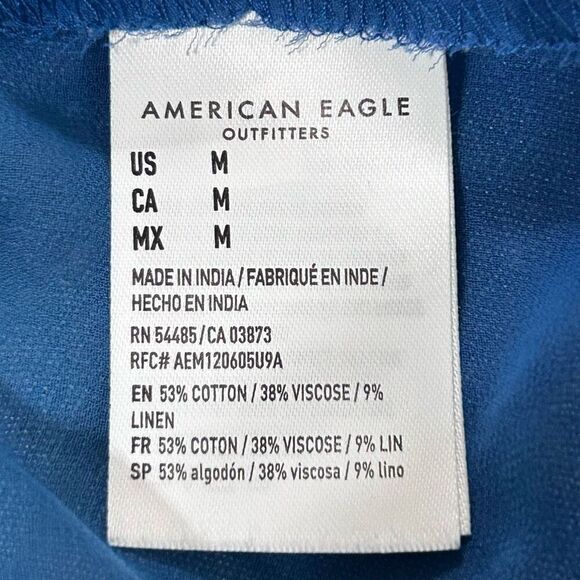 American Eagle Mini Skirt Women's Medium Blue Chambray Linen Blend Ruffle Tiered - Picture 9 of 10